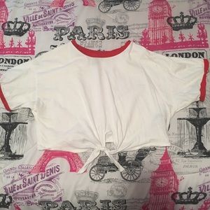 Forever 21 basic red collar white t shirt